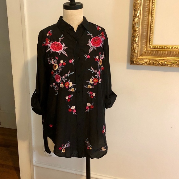 ZARA Woman Embroidered Roses Tunic M/L - Picture 2 of 8